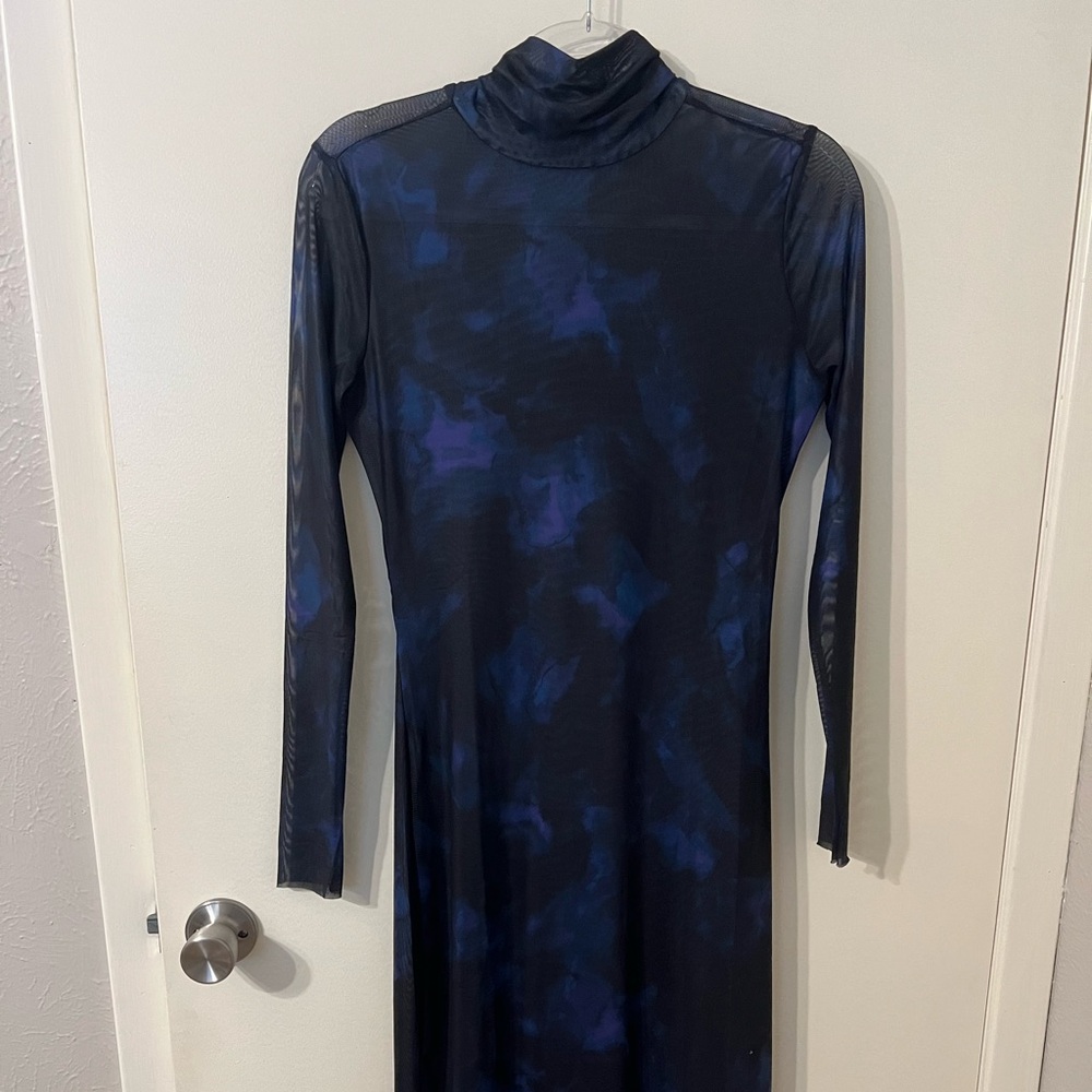 Steve Madden Mesh Blue and Black Mock Neck Sheath Dress (NWT)
